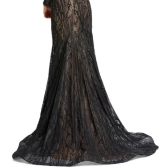MAC DUGGAL LONG SLEEVE LACE BEADED MERMAID BLACK/NUDE GOWN sz 4 - Picture 5 of 5